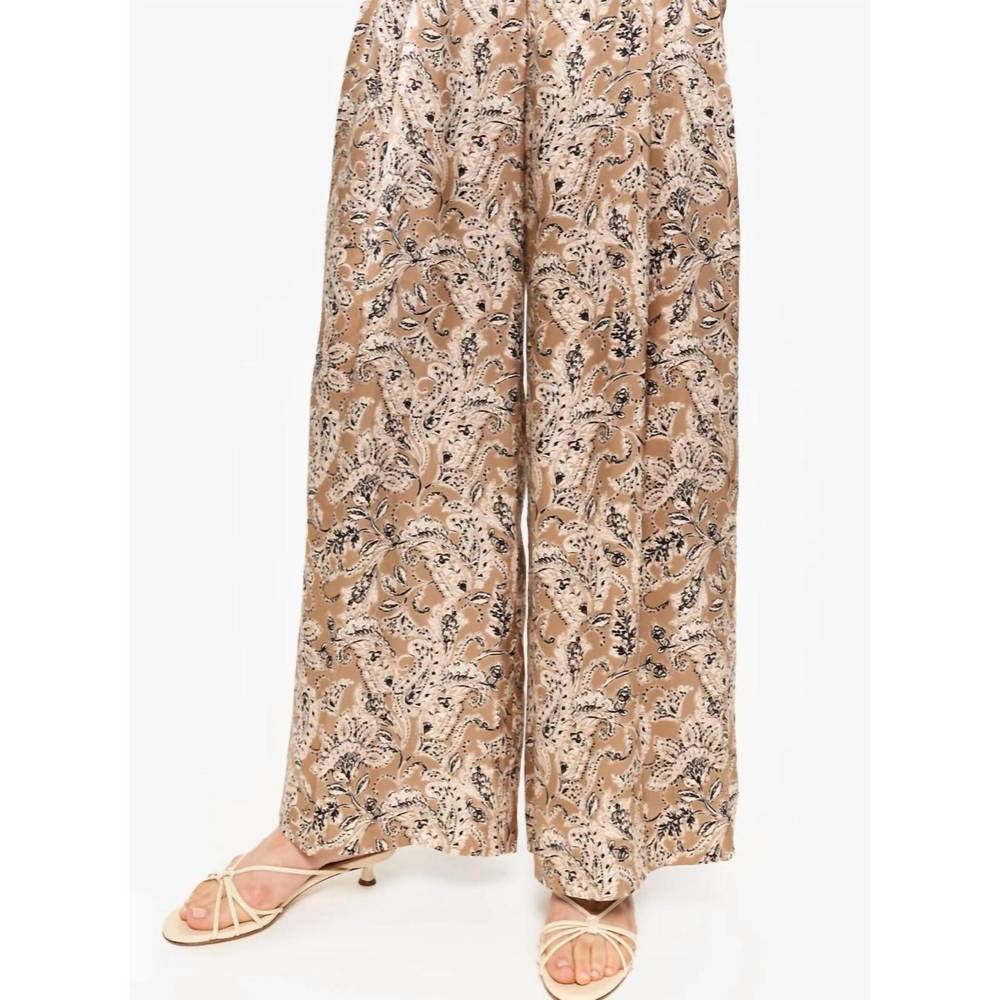 NEW CAMI NYC fabian high rise charmeuse pant neutral paisley in brown